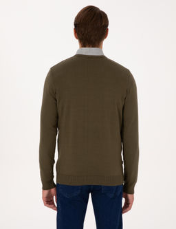 Koyu Haki Slim Fit V Yaka Basic Triko Kazak - Pierre cardin фото 5