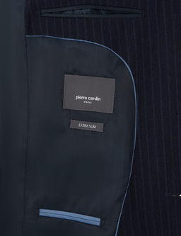 Lacivert Extra Slim Fit Y_n Kar___ml_ _izgili Tak_m Elbise