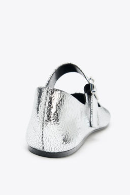 METALLIC LEATHER-EFFECT BALLERINAS - Zara фото 6