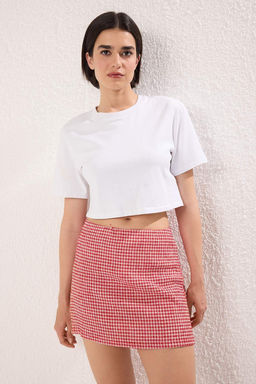 Trendyolmilla K?rm?z? Poti Kare Mini Sortlu Esnek Orme Etek TWOSS25ET00204  фото 2