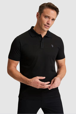 Erkek Siyah Regular Fit Polo Yaka Basic Ti__rt
