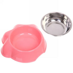 Цена за 2 шт. Миска пластиковая с металлической чашкой "Лапка" 16*4,6см цвет розовый