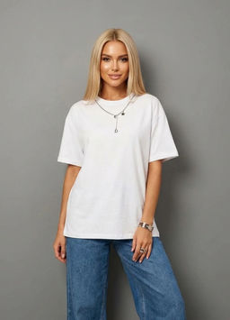 K13457 Футболка с цепочкой OVER SIZE (плотный хлопок) БЕЛЫЙ