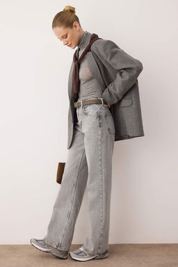 Gri Yuksek Bel Wide Leg Jeans TWOSS25JE00172