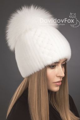 Шапка Лыжница норка орнамент белая