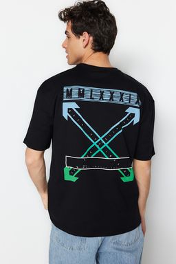 TRENDYOL MAN Siyah Oversize/Genis Kesim S?rt Bask?l? %100 Pamuklu T-shirt TMNSS20TS1132 - Trendyolmilla фото 4