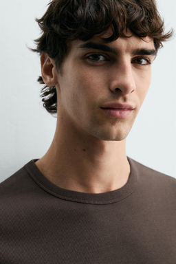CAMISETA REGULAR FIT RIB / Marr?n