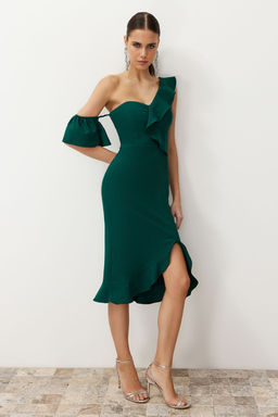 Zumrut Yesili F?rf?rl? Dokuma S?k Abiye Elbise TPRSS24EL00153 - Trendyolmilla фото 3