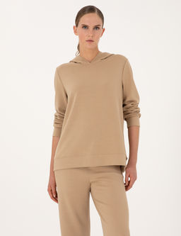 Bej Oversize Modal Kar___ml_ Kap__onlu Sweatshirt