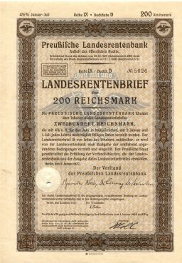 Облигация 4,5% 200 рейхсмарок 1937 года Германия