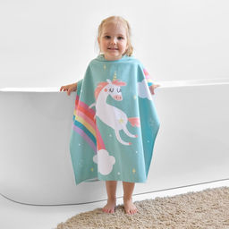 Полотенце-пончо детское махровое Крошка Я Единорог 60х120 см, 50% хл, 50% пэ