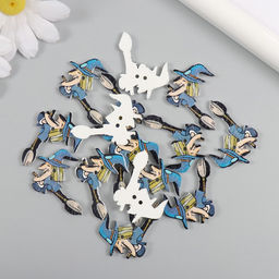 Цена за 2 шт. Пуговицы дерево для творчества 2 прокола «Ведьма на метле», набор 15 шт., 3.5×2.5 см