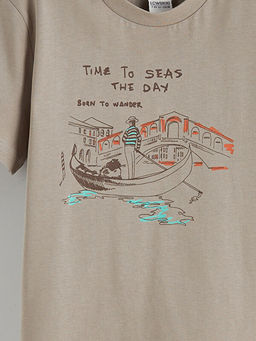 Bisiklet Yaka Bask?l? Erkek ?ocuk Ti??rt