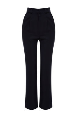Lacivert Wide Leg/Genis Paca Pileli Dokuma Kumas Pantolon TWOSS21PL0155