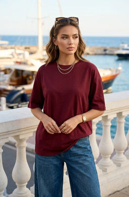 K13755 Футболка хлопок OVER SIZE БУРГУНДИ