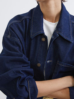 G?mlek Yaka Oversize Kad?n Jean Ceket