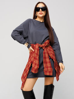 Женское платье с рукавом реглан из футера 2-х нитки графит ВП-11 (33)