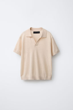 PLAIN LINEN AND COTTON POLO SHIRT
