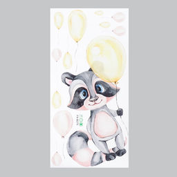 Наклейка пластик интерьерная цветная "Енотик с воздушными шарами" 30х60 см