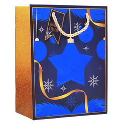 Бумажный пакет для сувенирной продукции с голографией и тиснением, с шириной основания 18 cм