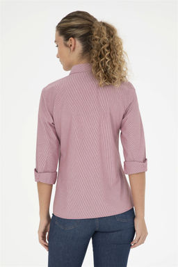 Женская бордовая рубашка в полоску с длинным рукавом - U.s. polo assn фото 5