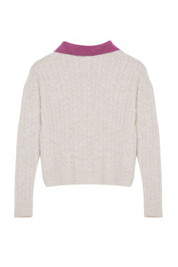 TRENDYOLMILLA Tas Yumusak Dokulu Polo Yaka Renk Bloklu Triko Kazak TWOAW25KZ00029