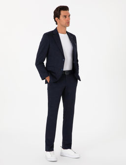 Lacivert Slim Fit Mikro Desen Y_n Kar___ml_ Tak_m Elbise