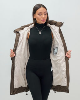 Куртка зимняя женская с капюшоном модная темно-коричневого цвета 7653TK Бренд: Visdeer  фото 9