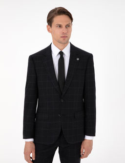 Siyah Slim Fit Ekose Y_nl_ Tak_m Elbise