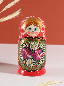 Матрёшка дерево «Цветы», красный платок, 5-кукольная, 19 см
