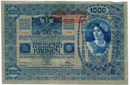 1000 крон 1902 года Австрия надпечатка