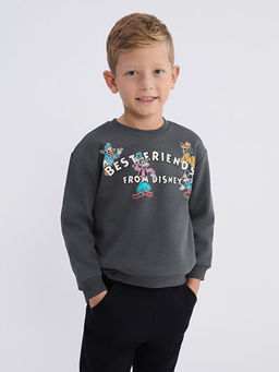 Bisiklet Yaka Mickey Mouse Bask?l? Erkek ?ocuk Sweatshirt