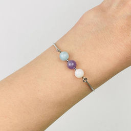 Браслет регулируемый для "Рака" из Аметиста, Аквамарина и Опала от 16 см