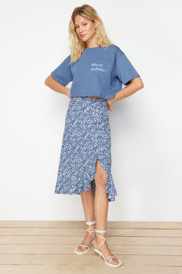 TRENDYOLMILLA K?rm?z? Bask?l? Buzgu Detayl? ve Volanl? Yuksek Bel Esnek Etek TWOSS21ET0029 фото 43