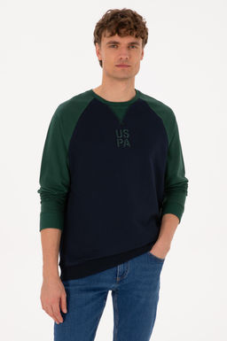 Erkek Bisiklet Yaka Regular Fit Koyu Ye_il Sweatshirt