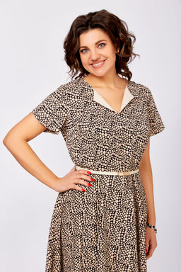 Платье Swallow 836 бежевые камушки на чёрном фото 2