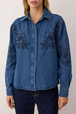 Koyu Mavi Nak?s Detayl? Uzun Kollu Denim Gomlek TWOAW26GO00031