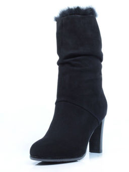 F16-181M BLACK Полусапоги зимние женские (натуральная замша, натуральный мех (полностью))