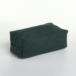 Косметичка женская на молнии TEXTURA, объёмная, большая, мягкая, вафельная текстура, зелёная  фото 5