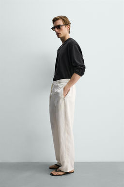 PANTAL?N RELAXED FIT VISCOSA - LINO CINTUR?N / Crudo
