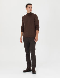 Kahverengi Slim Fit _izgili Kanvas Pantolon