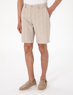 Haki Slim Fit Keten Kar___ml_ _izgili Dokuma _ort - Pierre cardin фото 2