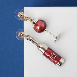 Серьги эмаль Вино с бокалом, цвет бордовый в золоте - Queen fair фото 2
