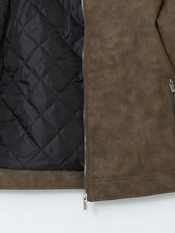 Biker Yaka Deri G?r?n?ml? Erkek Ceket