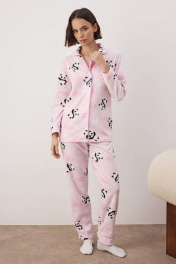 Ac?k Pembe Panda Desenli Uyku Bantl? Polar K?sl?k Orme Pijama Tak?m? THMAW22PT0359 - Trendyolmilla фото 3