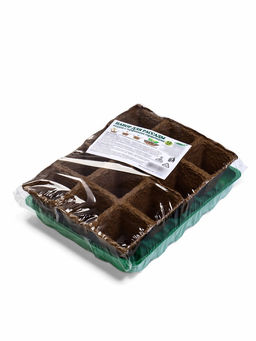 Цена за 4 шт. Набор для рассады: торфяная кассета, 12 ячеек по 50 мл, поддон _ × _ см, зелёный