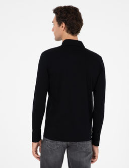 Черный хлопковый свитшот стандартного кроя с воротником поло - Cacharel фото 5