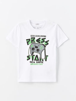 Bisiklet Yaka Bask?l? K?sa Kollu Erkek ?ocuk Ti??rt