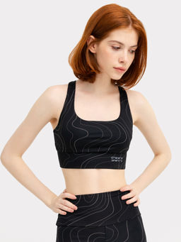 Топ женский спортивный в черном цвете с оригинальным принтом