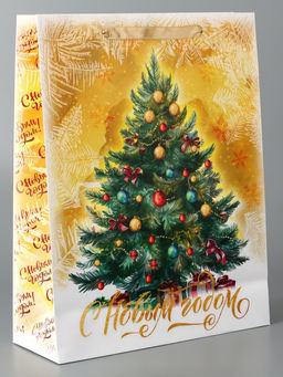 Пакет подарочный новогодний ламинированный С Новым годом, L 31?40?11.5 см